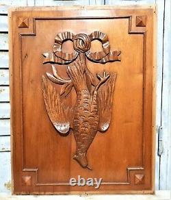 Ribbon bird hunting trophy carving panel Antique french architectural salvage 21