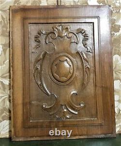 Ribbon crowned scroll leaf carving panel Antique french architectural salvage