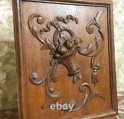 Ribbon fruit basket wood carving panel Antique french architectural salvage 16