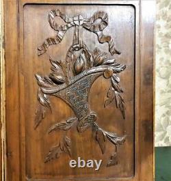 Ribbon fruit basket wood carving panel Antique french architectural salvage 22