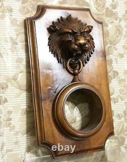 Roaring lion carving clock panel Antique french walnut architectural salvage