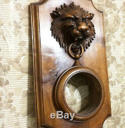 Roaring lion carving clock panel Antique french walnut architectural salvage