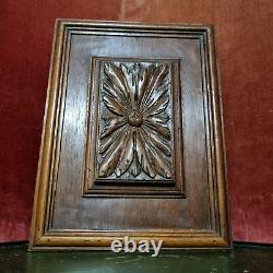 Rosette flower wood carving panel 12.8 in Antique French architectural salvage