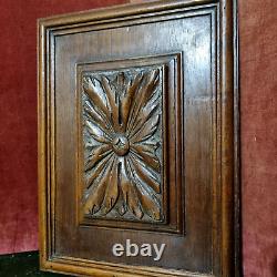 Rosette flower wood carving panel 12.8 in Antique French architectural salvage