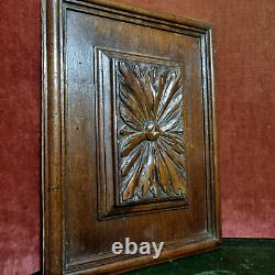 Rosette flower wood carving panel 12.8 in Antique French architectural salvage