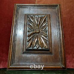 Rosette flower wood carving panel 12.8 in Antique French architectural salvage