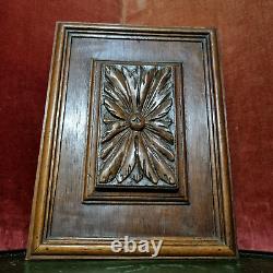 Rosette flower wood carving panel 12.8 in Antique French architectural salvage