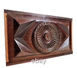 Rosette flower wood carving panel 13.86 in Antique French architectural salvage