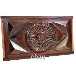 Rosette flower wood carving panel 13.86 in Antique French architectural salvage