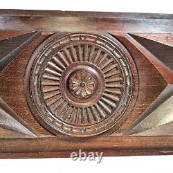 Rosette flower wood carving panel 13.86 in Antique French architectural salvage