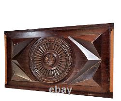 Rosette flower wood carving panel 13.86 in Antique French architectural salvage