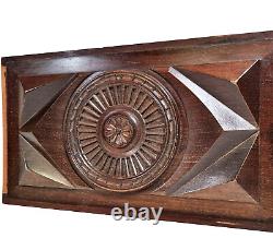 Rosette flower wood carving panel 13.86 in Antique French architectural salvage