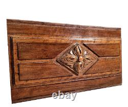 Rosette flower wood carving panel 14.37 in Antique French architectural salvage