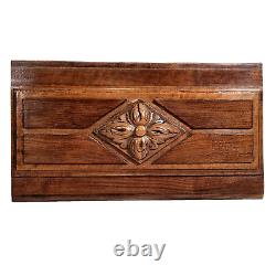 Rosette flower wood carving panel 14.37 in Antique French architectural salvage