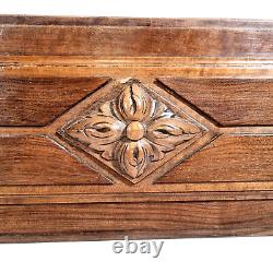 Rosette flower wood carving panel 14.37 in Antique French architectural salvage