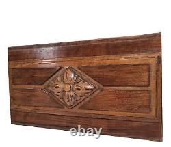 Rosette flower wood carving panel 14.37 in Antique French architectural salvage