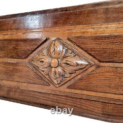 Rosette flower wood carving panel 14.37 in Antique French architectural salvage