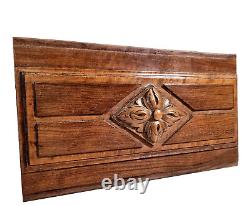 Rosette flower wood carving panel 14.37 in Antique French architectural salvage