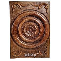 Rosette flower wood carving panel 18.27 in Vintage French architectural salvage