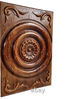 Rosette flower wood carving panel 18.27 in Vintage French architectural salvage