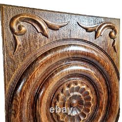 Rosette flower wood carving panel 18.27 in Vintage French architectural salvage