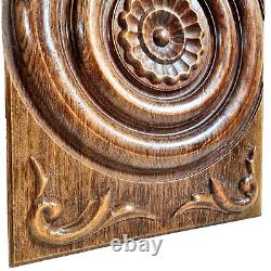 Rosette flower wood carving panel 18.27 in Vintage French architectural salvage