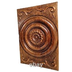 Rosette flower wood carving panel 18.27 in Vintage French architectural salvage