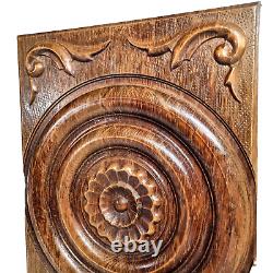 Rosette flower wood carving panel 18.27 in Vintage French architectural salvage