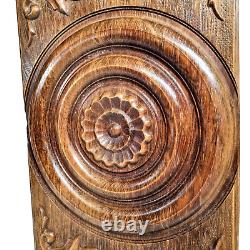 Rosette flower wood carving panel 18.27 in Vintage French architectural salvage