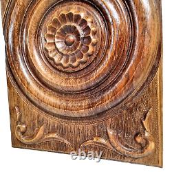 Rosette flower wood carving panel 18.27 in Vintage French architectural salvage