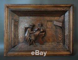Rustic Breton Architectural 19th. C Carved Oak Wood Wall Panel of Brittany
