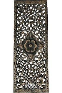 Rustic Home Decor Floral Wood Carved Wall Panels. Asian Wood Wall Decor Plaque