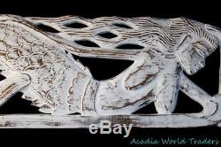 Rustic Mermaid Panel carved wood Bali architectural Art Wall Decor right 40