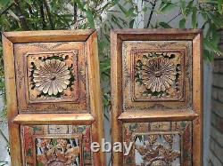 S1P. Antique Carved Gold Gilt Wood Panel with two pcs/set Vase/ Flower and Fish