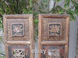 S3P. Antique Carved Gold Gilt Wood Panel with two pcs/set Vase/ Flower and Bird