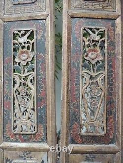 S3P. Antique Carved Gold Gilt Wood Panel with two pcs/set Vase/ Flower and Bird