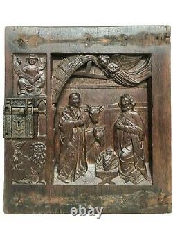 SALE Stunning Gothic Birth of christ Carved door panel in wood + Evangelist (2)