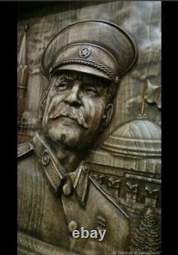 STALIN Generalissimo USSR TYRANT Carved panel NATURAL WOOD SOLID Beech