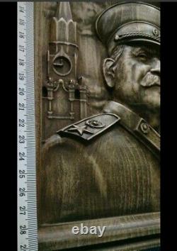 STALIN Generalissimo USSR TYRANT Carved panel NATURAL WOOD SOLID Beech