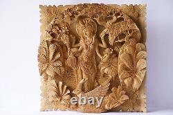 Sarasvati Wall Decor 15.6 inch, Saraswati Wooden Panel, Saraswathi on Swan