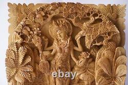 Sarasvati Wall Decor 15.6 inch, Saraswati Wooden Panel, Saraswathi on Swan