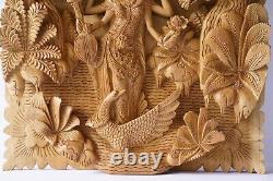 Sarasvati Wall Decor 15.6 inch, Saraswati Wooden Panel, Saraswathi on Swan