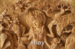 Sarasvati Wall Decor 15.6 inch, Saraswati Wooden Panel, Saraswathi on Swan