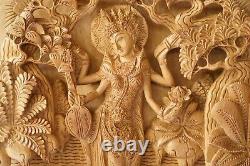 Sarasvati Wall Decor 15.6 inch, Saraswati Wooden Panel, Saraswathi on Swan