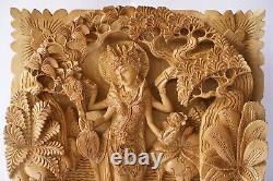 Sarasvati Wall Decor 15.6 inch, Saraswati Wooden Panel, Saraswathi on Swan