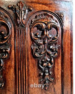 Scroll leaf crowned wood carving panel 222 Antique French architectural salvage