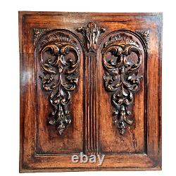 Scroll leaf crowned wood carving panel 222 Antique French architectural salvage