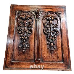 Scroll leaf crowned wood carving panel 222 Antique French architectural salvage