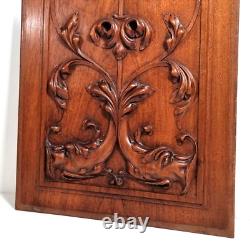 Scroll leaf dolphin wood carving panel 235 Antique French architectural salvage