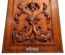 Scroll leaf dolphin wood carving panel 235 Antique French architectural salvage